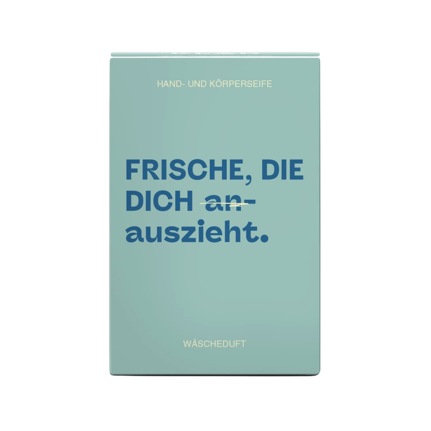 Wäscheduftseife in einem blauen Karton mit der Aufschrift, Frische die dich auszieht.