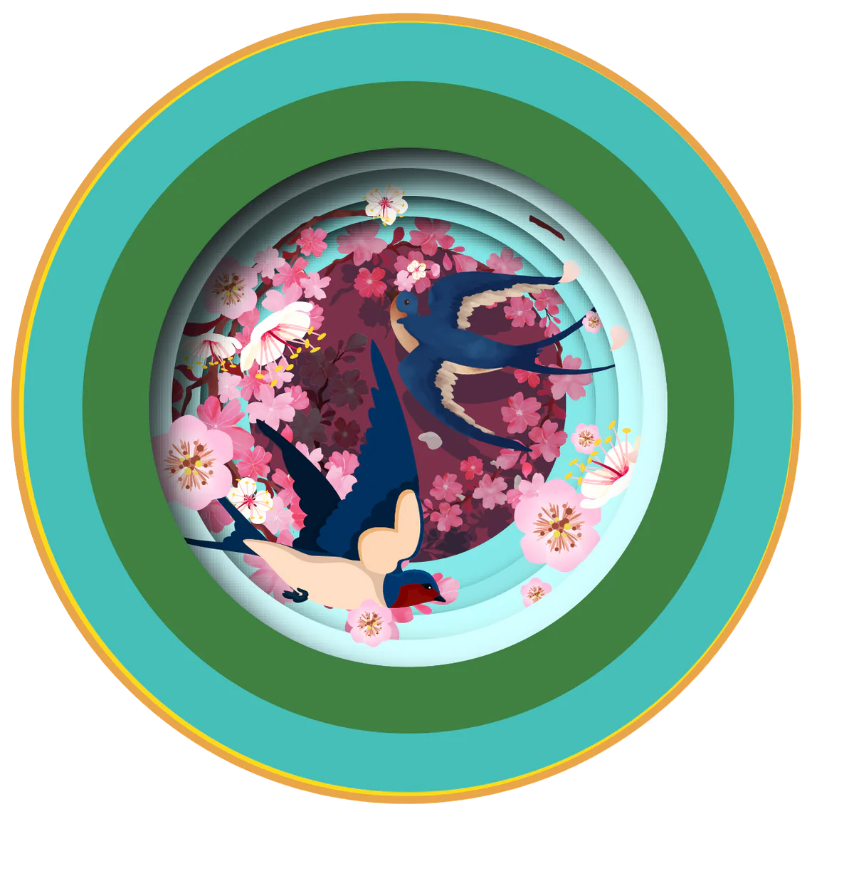 Faltbare Pop-up Grußkarte als Teetasse mit Kirschblüten in der Tasse.