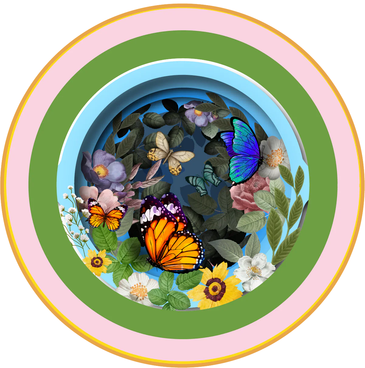 Faltbare Pop-up Grußkarte als Teetasse mit Schmetterlingen in der Tasse.