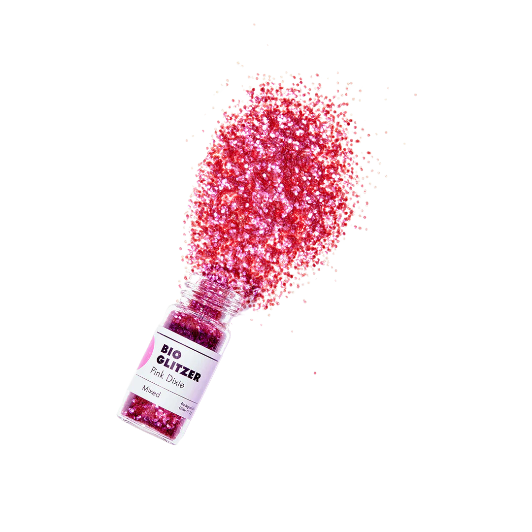 pinker bio glitzer mit glas