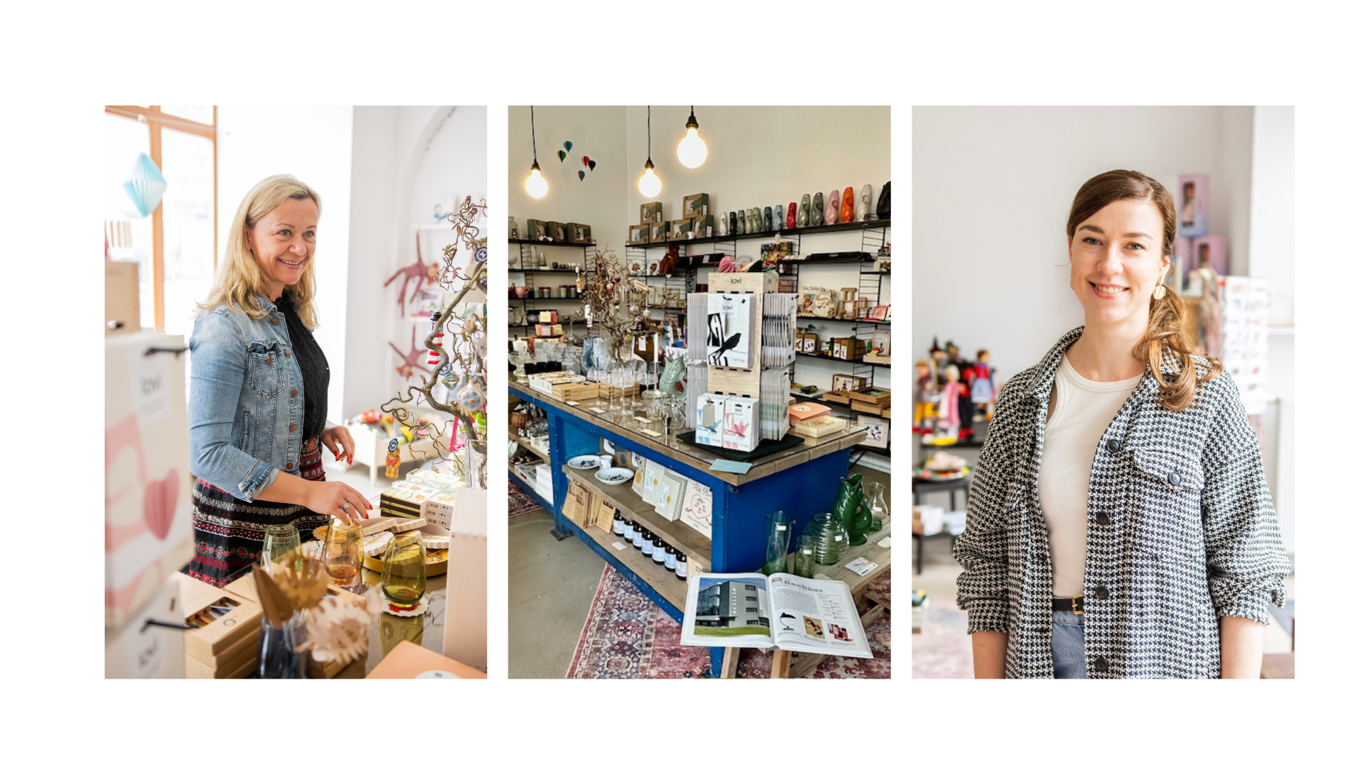 Collage mit einem Bild aus dem Laden, Anja und Marie.