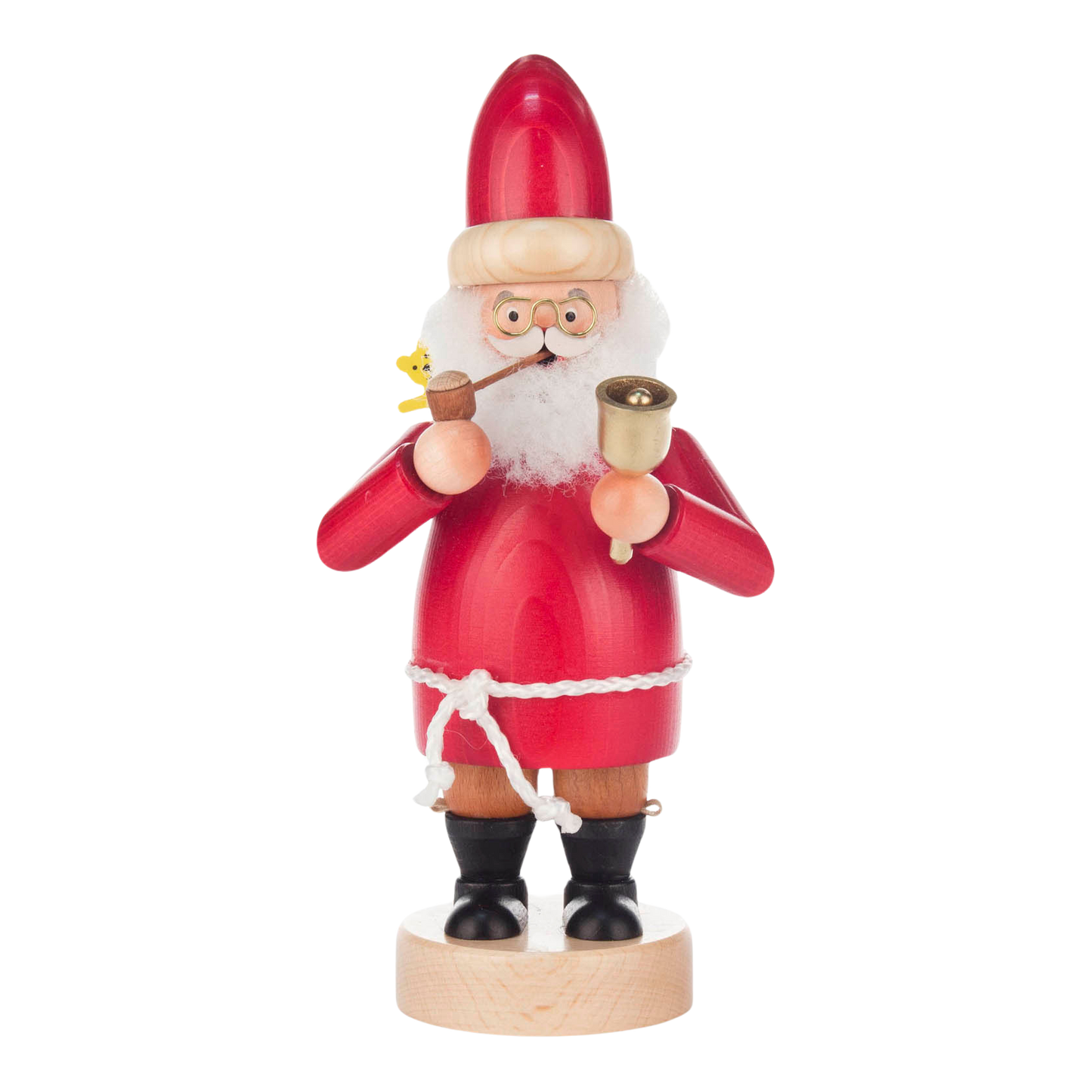 Ein roter Räuchermann aus Holz als Weihnachtsmann. Echt Erzgebirge.