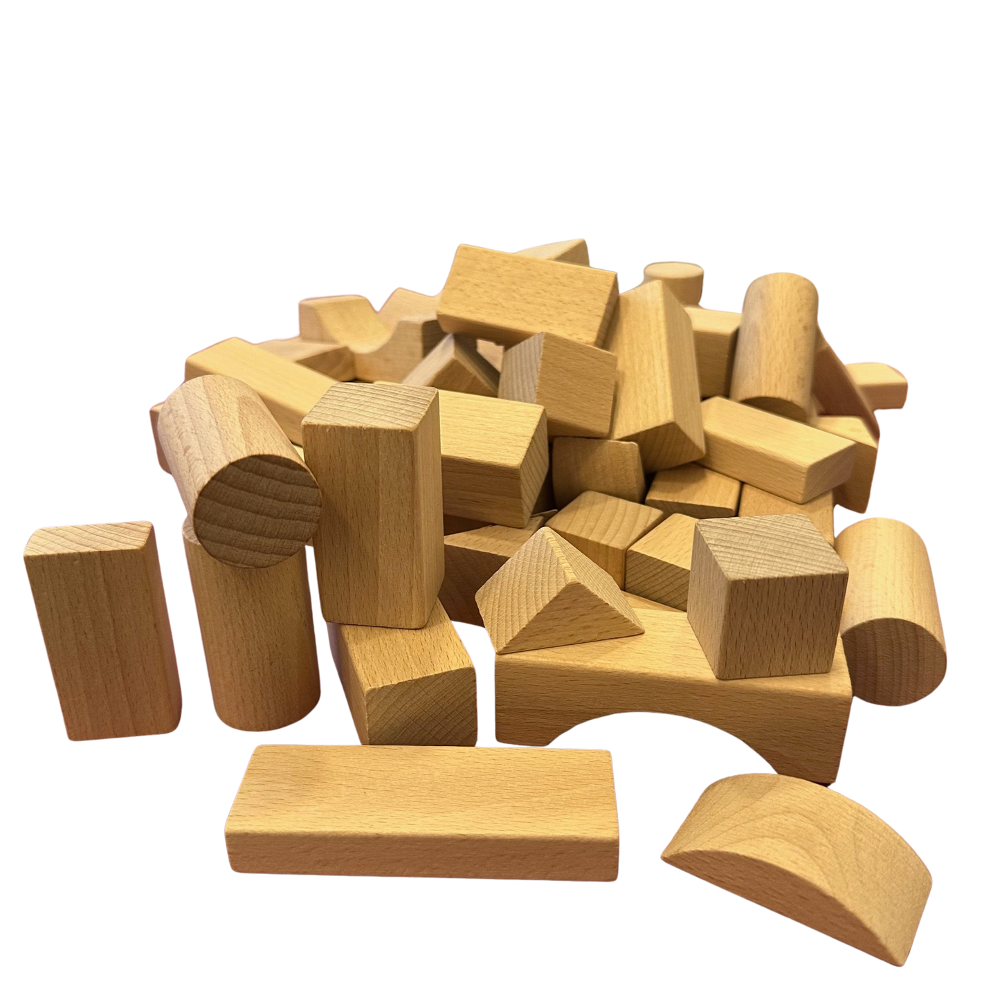 Ein Baumwollsack voller Holzbausteine. 70 Bausteine aus Holz.