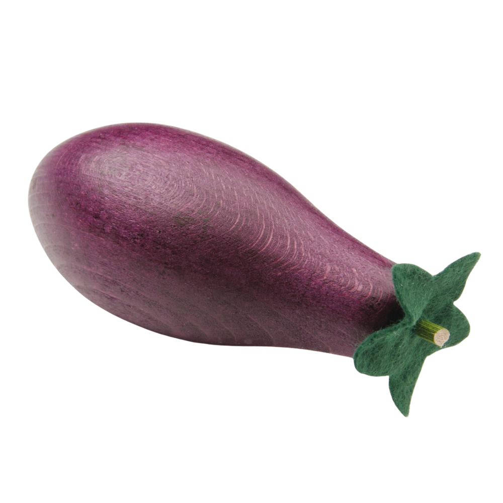 Aubergine aus Holz für den Kaufladen.