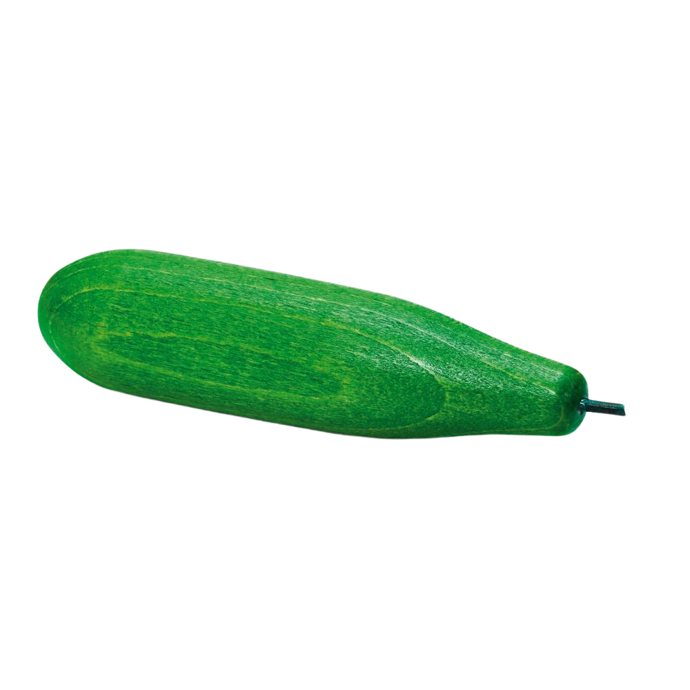 Eine grüne Gurke aus Holz für den Kaufmannsladen.