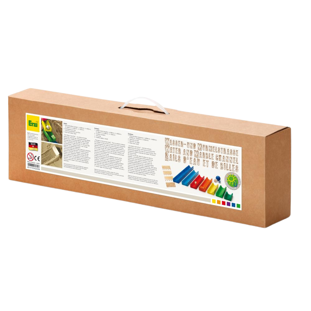 verpackung aus karton von murmelbahn und wasserstraße