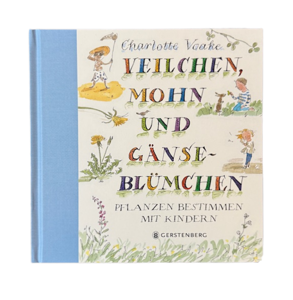 Buchcover Kinderbuch mit gezeichneten Kindern in Wald und Feld.