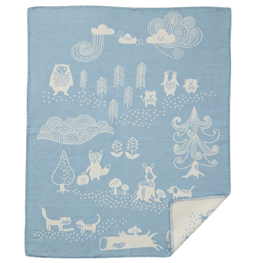 babydecke zum wenden in blau und beige mit waldtieren