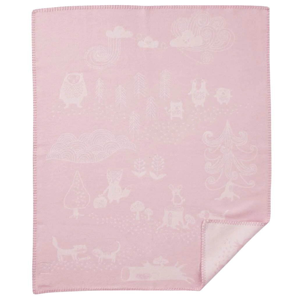 babydecke zum wenden in rosa und beige mit waldtieren