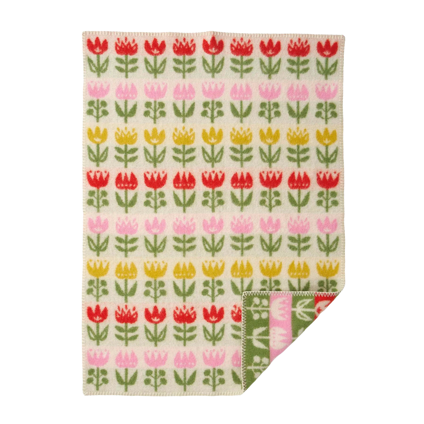 babydecke aus wolle mit bunten tulpen