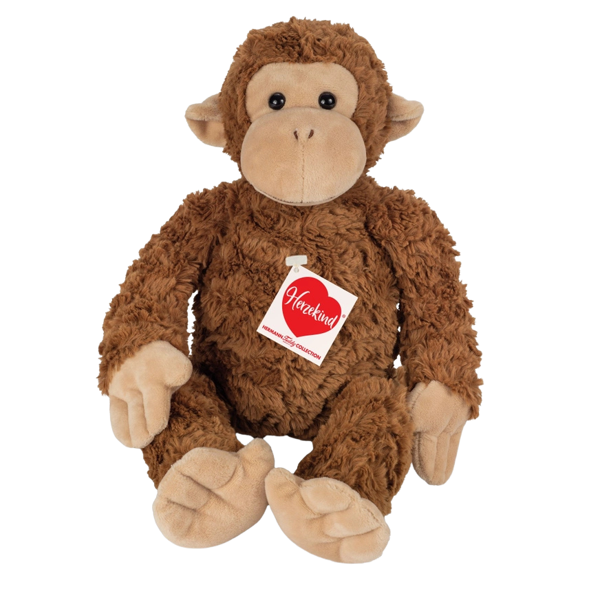 Affe Kuscheltier mit einem braunen, kuschligen Fell und Schlenkerbeinen.