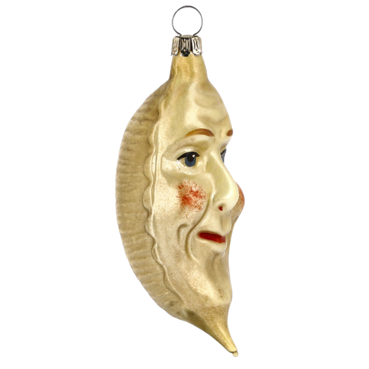 goldene mondsichel mit aufgemalten gesicht mit Haken zum aufhängen
