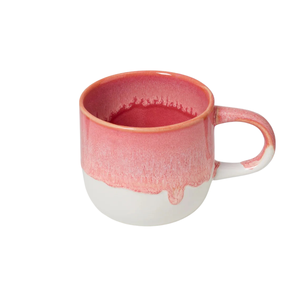 Große Tasse aus Keramik in verlaufener pink-beiger Lasur.