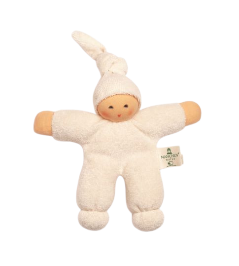 kleine stoffpuppe pimpel natur aus frottee mit einer zipfelmütze