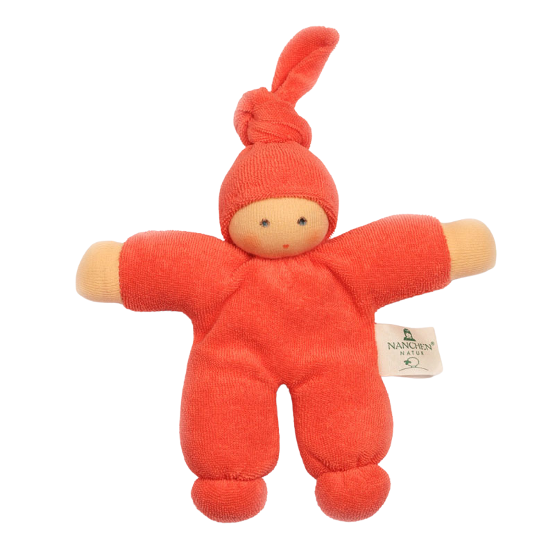 kleine stoffpuppe pimpel in orange mit zipfelmütze