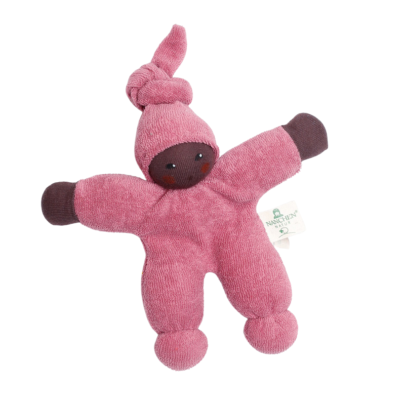 kleine stoffpuppe pimpel in fliederbeere mit zipfelmütze