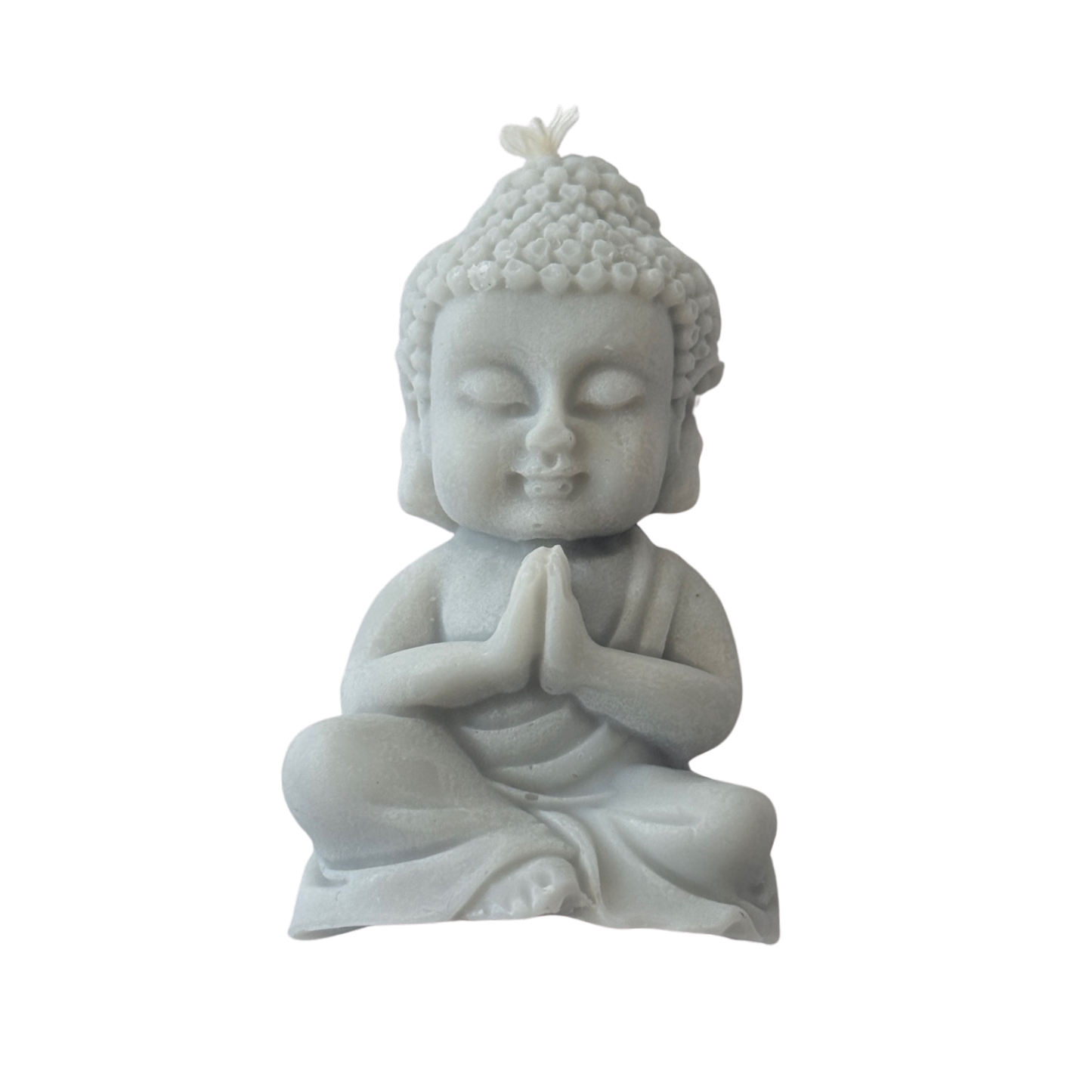 Kleine Buddha Kerze in Hellgrau.