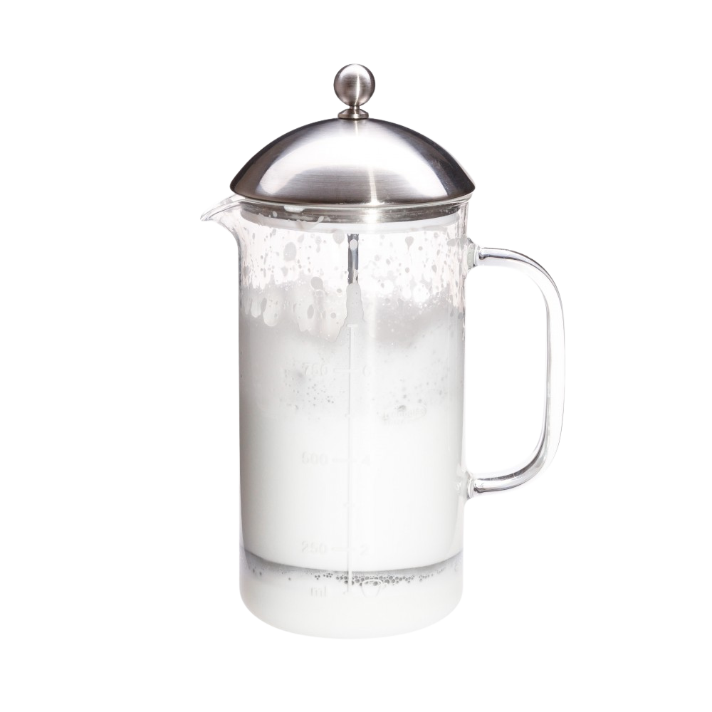 frenchpress zum Milch aufschäumen mit aufgeschäumter Miclh