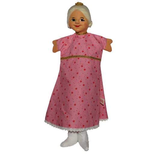 kasperpuppe handgefertigt prinzessin mit goldener krone und rosa kleidchen mit weissen beinen
