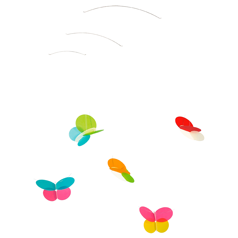 fuenf bunte schmetterlinge als mobile