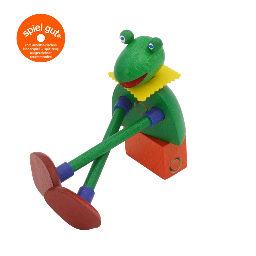 spielzeug viele verschiedene bunte holzteile ergeben einen lustigen frosch