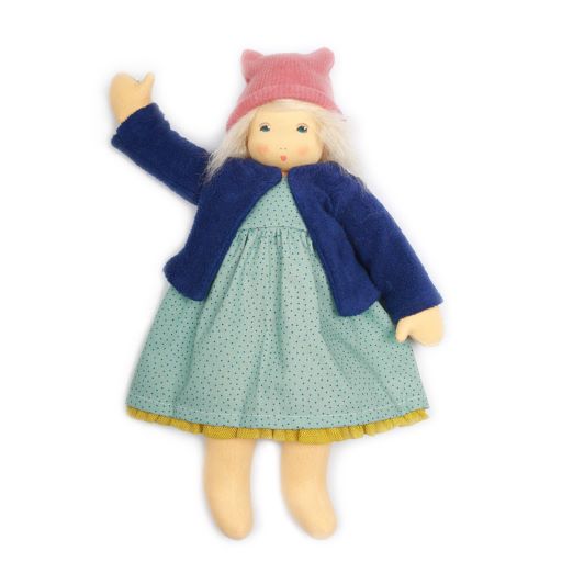stoffpuppe zum anziehen, achtunddreißig zentimeter, blau,rosa,salbei