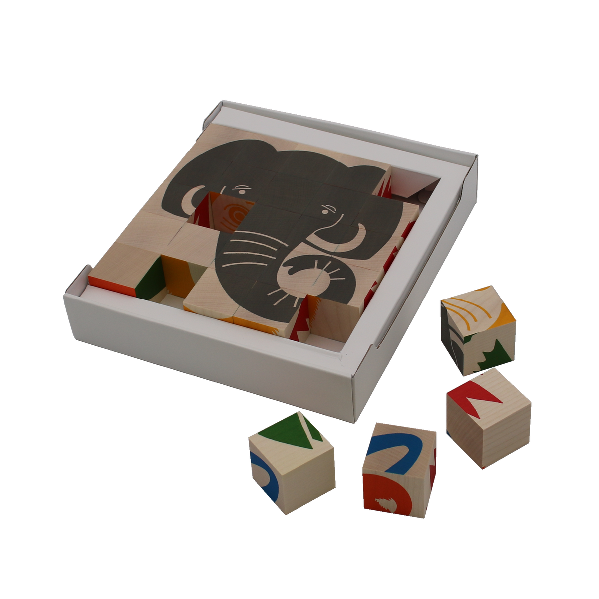 würfelpuzzle aus holz mit tieren
