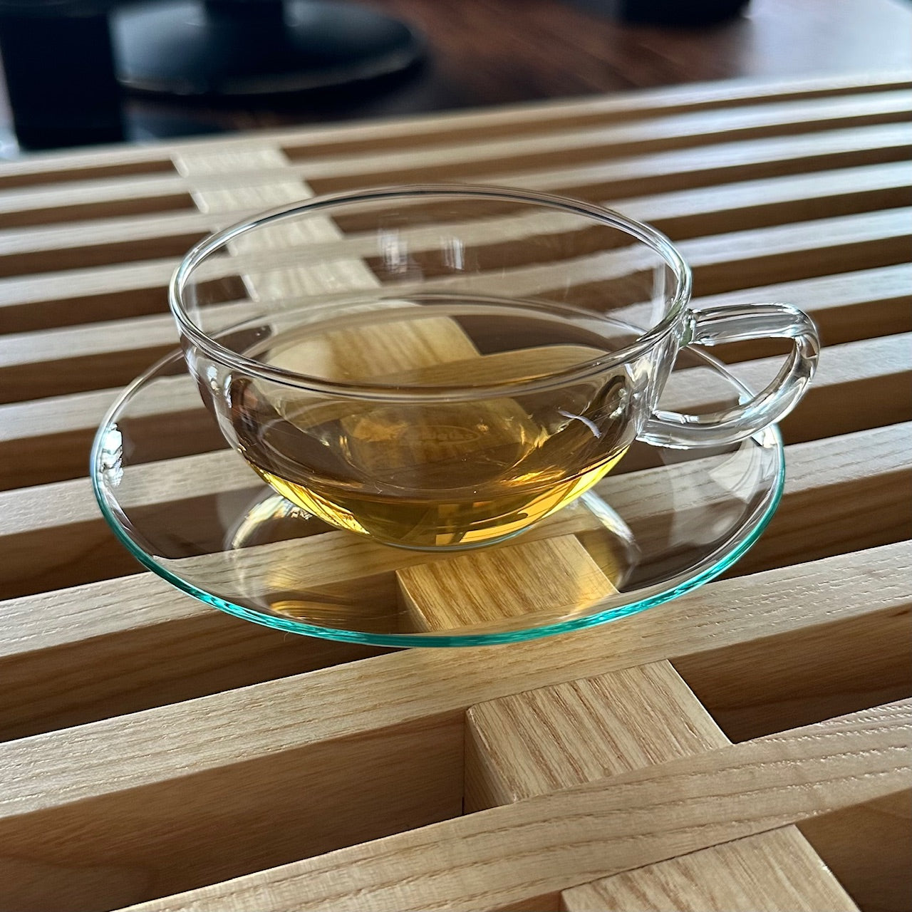 teetasse mit unterteller aus glas von jenaer glas