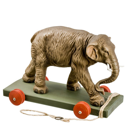Pull-along elephant large, grey, wood, paper mache, 13x16.5x25 cm