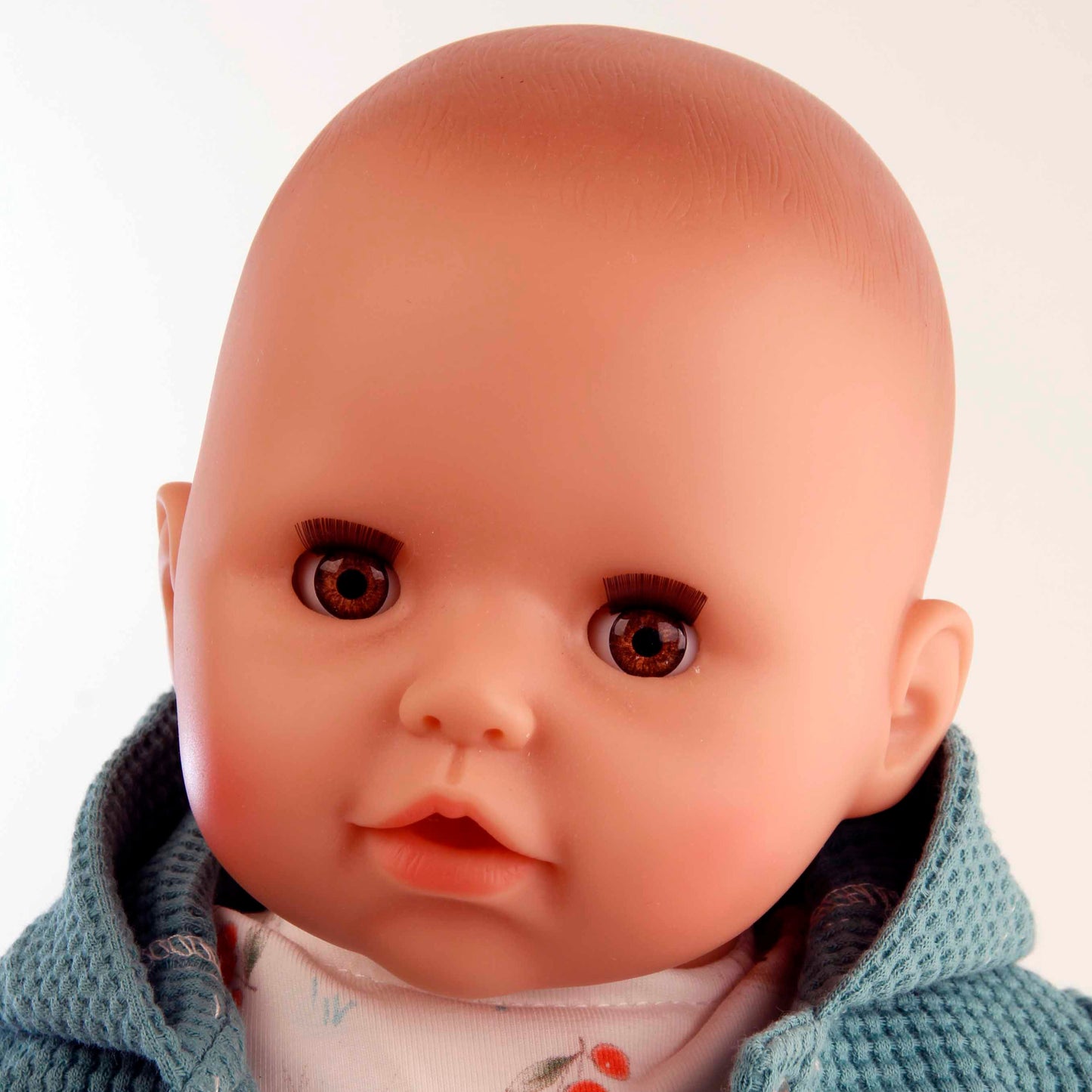 Doll Amy with brown sleepy eyes, painting hair, pacifier, vinyl+cloth, 45 cm 