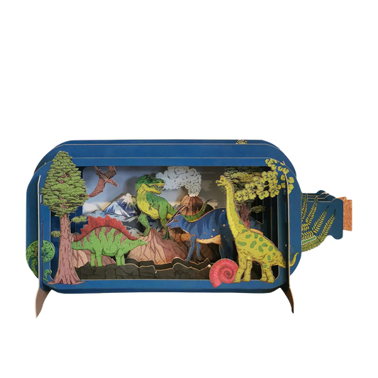 3D Pop-up-Grußkarten in Flaschenform als Flaschenpost mit Dinosauriern. Zum Aufklappen und zum Beschriften auf der Rückseite.