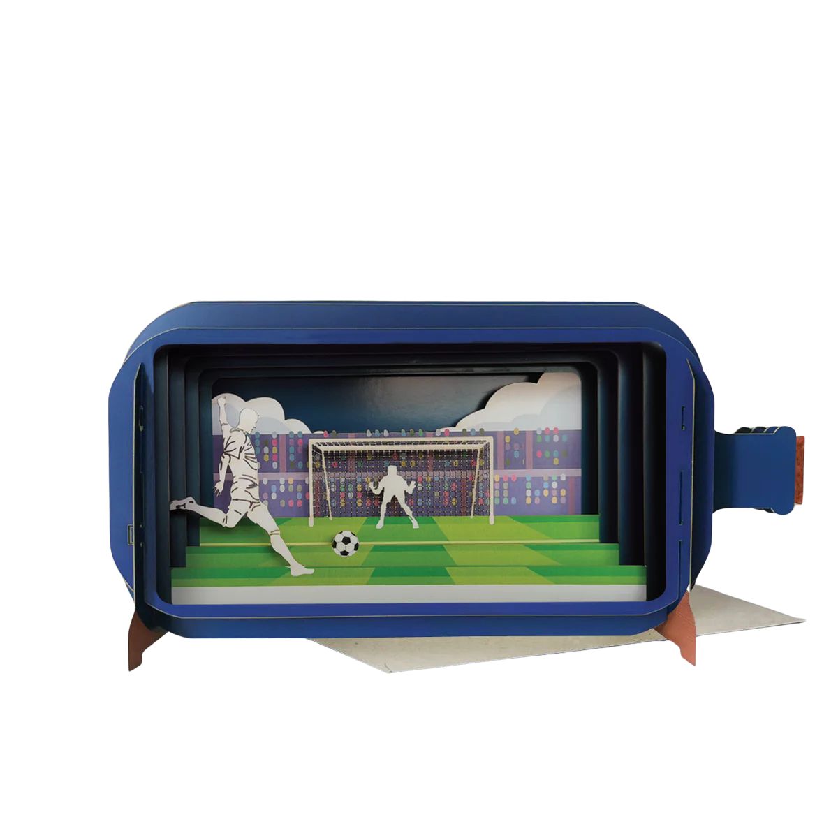 3D-Pop-up-Grußkarten in Flaschenform als Flaschenpost mit Fussballspielern. Zum Aufklappen und zum Beschriften auf der Rückseite. 