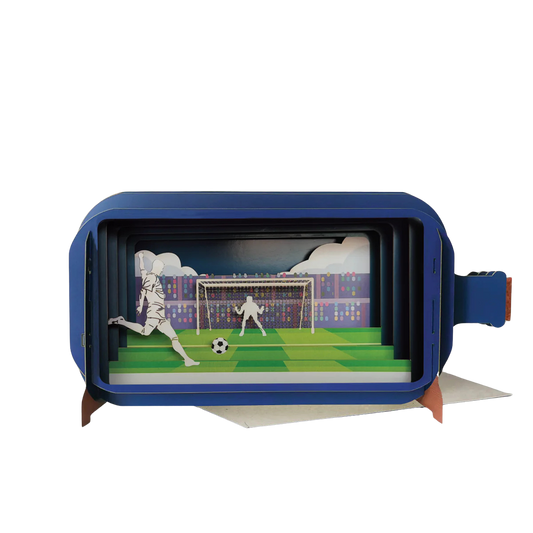 3D-Pop-up-Grußkarten in Flaschenform als Flaschenpost mit Fussballspielern. Zum Aufklappen und zum Beschriften auf der Rückseite. 