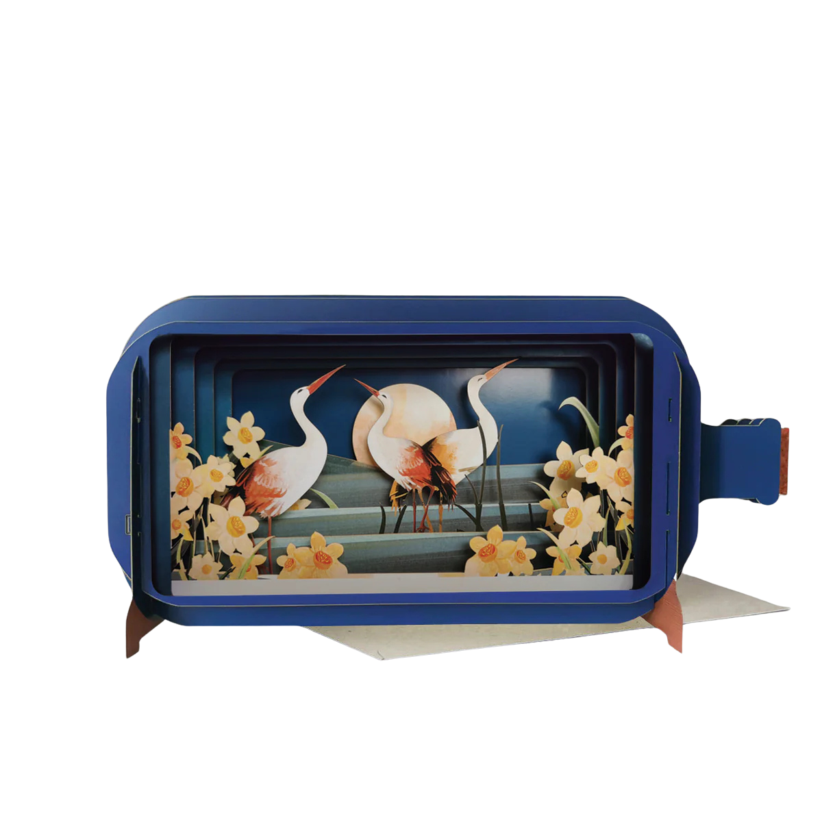 3D-Pop-up-Grußkarten in Flaschenform als Flaschenpost mit Kranichen im Wasser. Zum Aufklappen und zum Beschriften auf der Rückseite. 