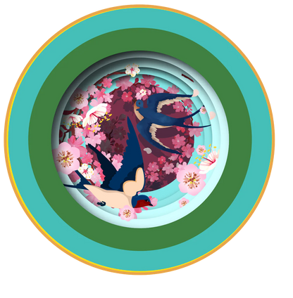 Faltbare Pop-up Grußkarte als Teetasse mit Kirschblüten in der Tasse.