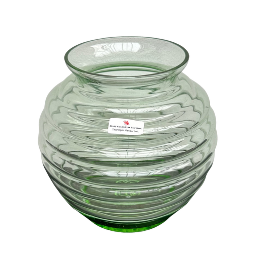 gruene waldglas vase mit rillen bauhaus design