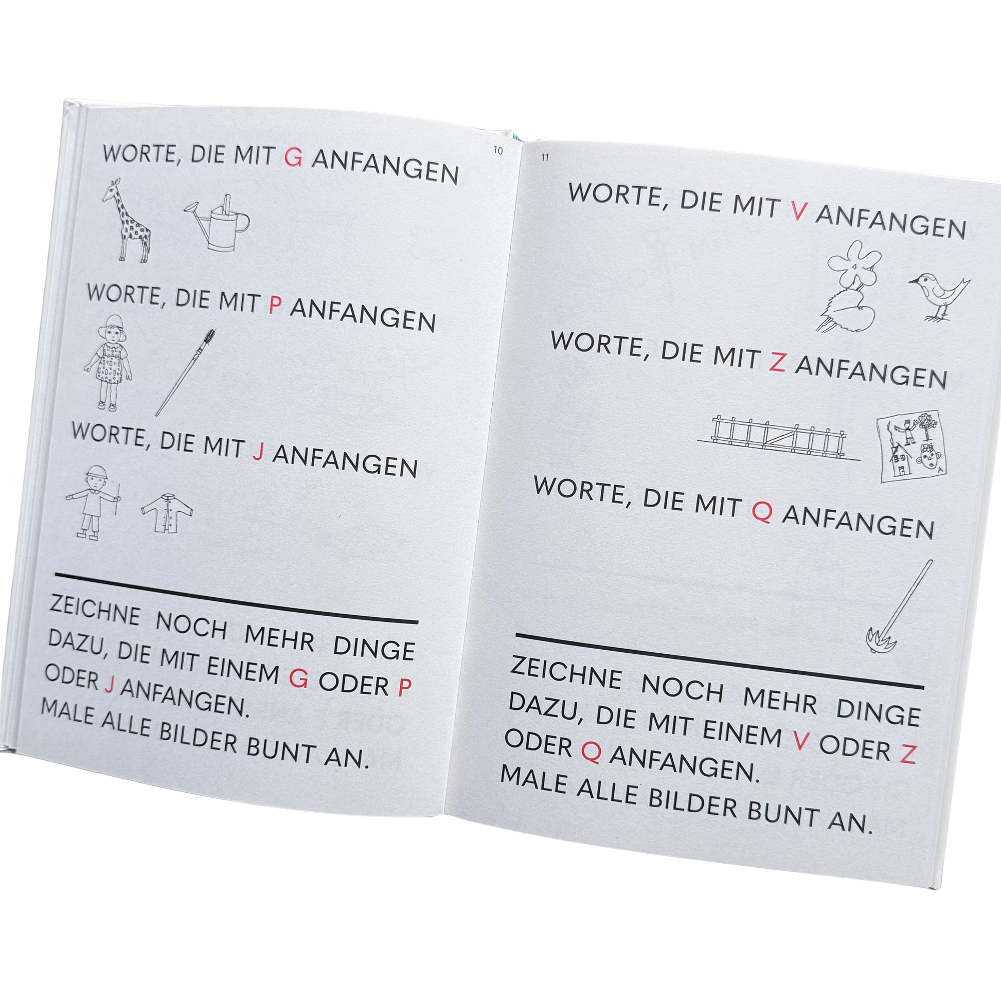 Ein Lernbuch zum Schreiben und Lesen lernen. ABC - Hurra wir lesen! Hurra wir schreiben! Seite zum Buchstaben lernen und Nachzeichnen. 