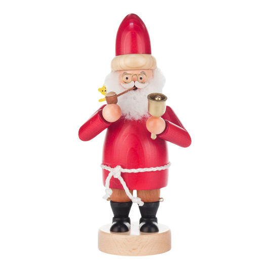 Ein roter Räuchermann aus Holz als Weihnachtsmann.  Echt Erzgebirge.