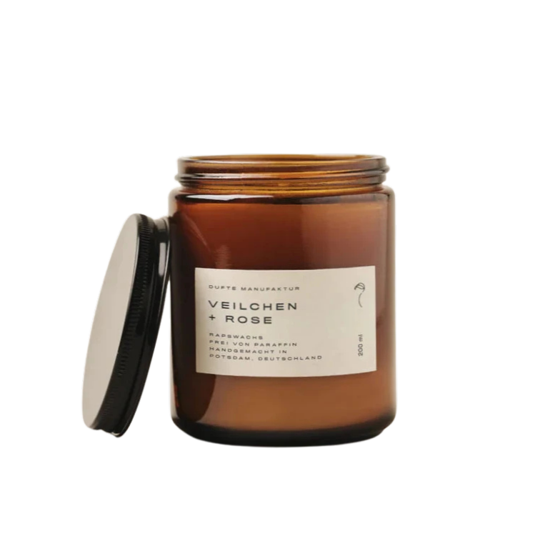 duftkerze veilchen rose duft in recyceltem Glas