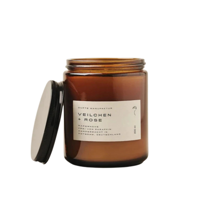 duftkerze veilchen rose duft in recyceltem Glas