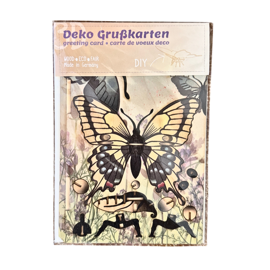 Bastelset Grußkarte aus Sperrholz mit einem Schmetterlingmotiv. Verschenken und zusammenstecken. 