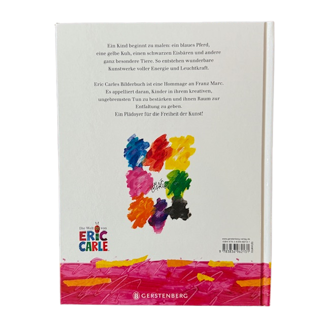 Kinderbuch Rückseite mit bunten Farbklecksen. 