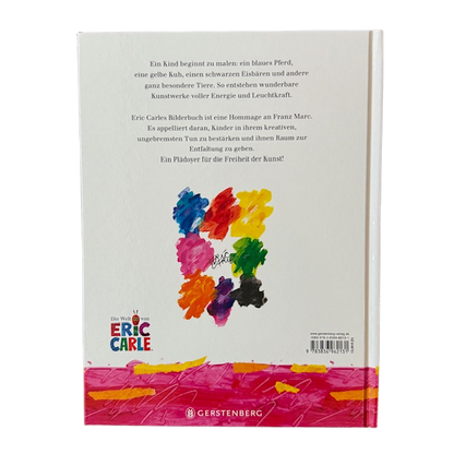 Kinderbuch Rückseite mit bunten Farbklecksen. 