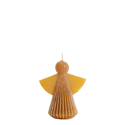 Kleine goldgelbe Kerze in Engelsform.