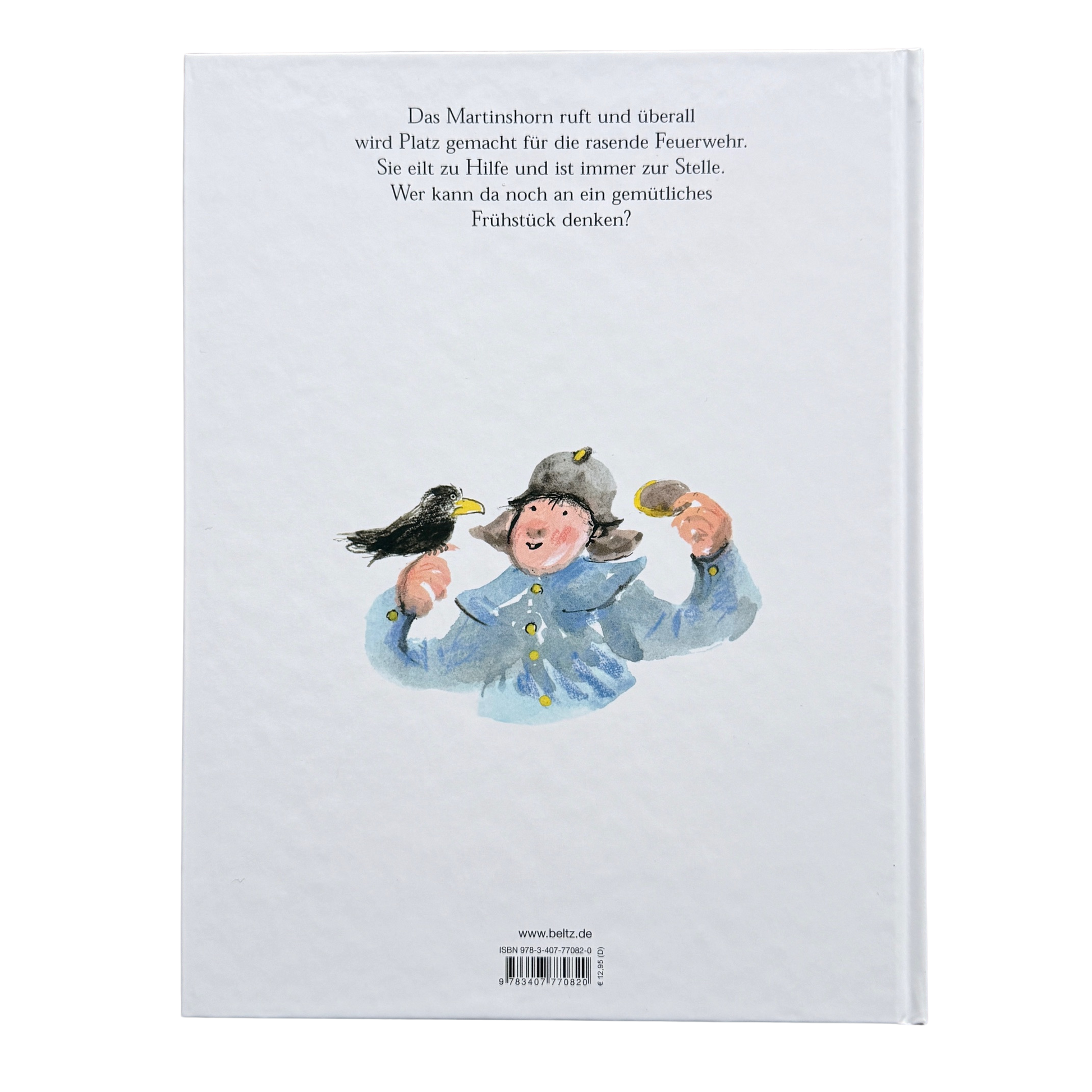 Kinderbuch - Bei der Feuerwehr wird der Kaffee kalt mit der einem Feuerwehrmann und einer Kurzbeschreibung auf der Rückseite. 