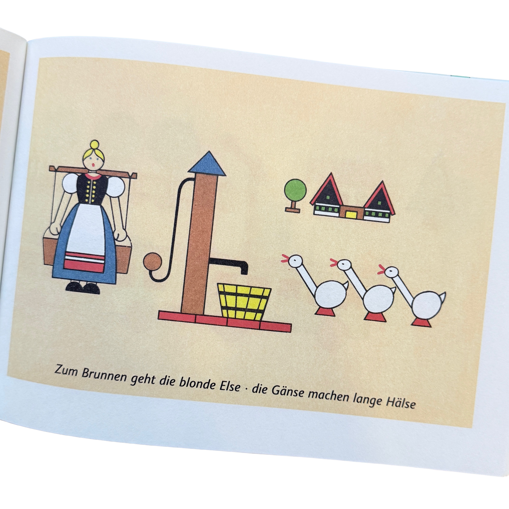 Kinderbuch - das bunte Spielzeugdorf - Seite mit erzgebirgischen Spielsachen. Bauernhof.