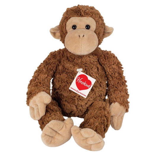 Affe Kuscheltier mit einem braunen, kuschligen Fell und Schlenkerbeinen. 