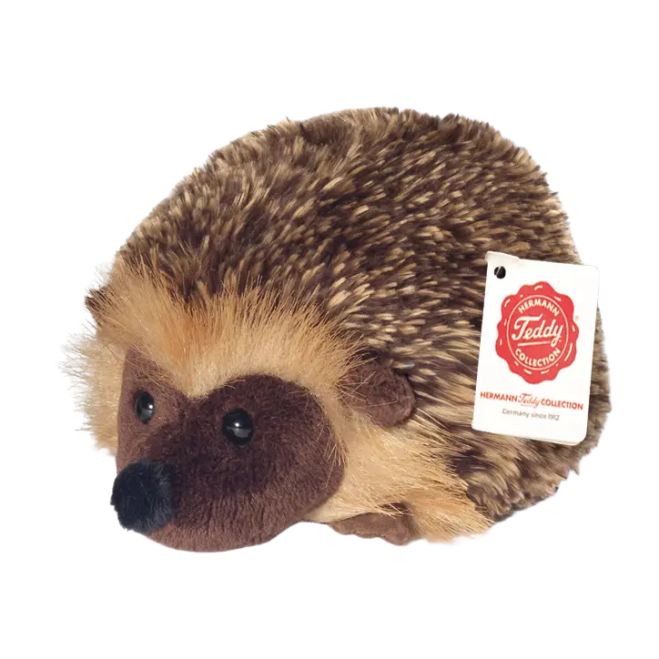 Igel Kuscheltier mit einer schwarzen Nase und braunem Fell wie Borsten. 