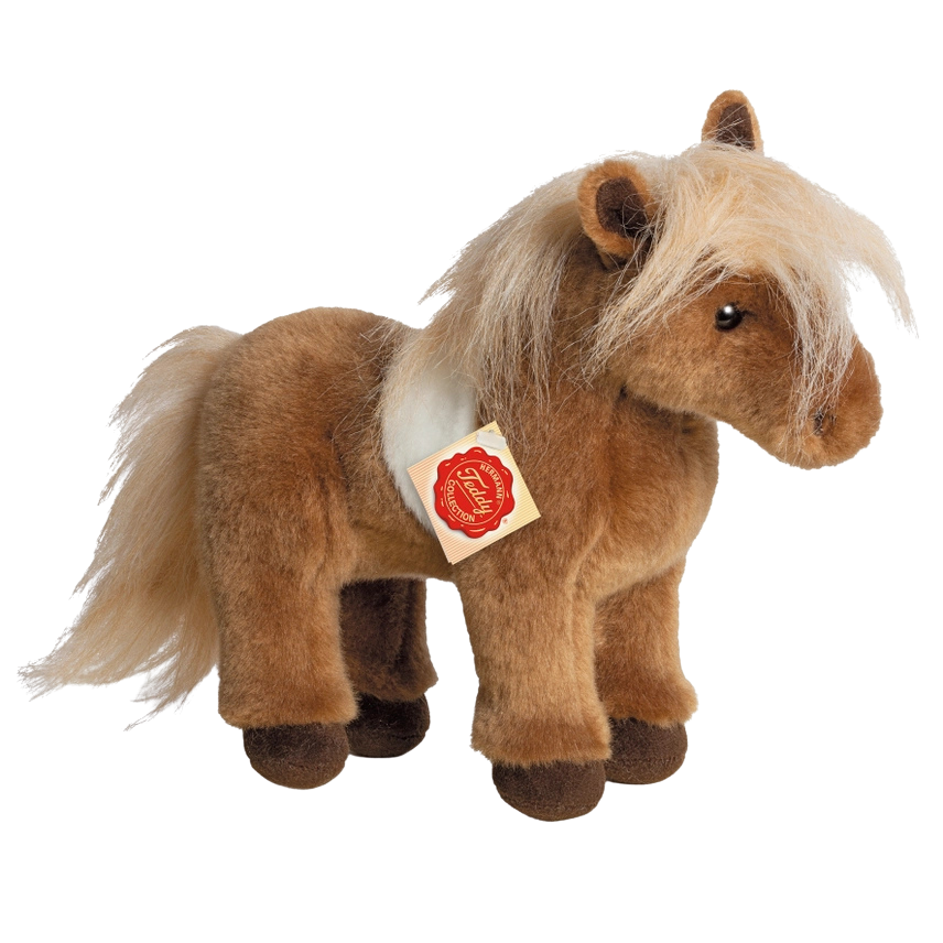 Pony Kuscheltier mit braunem Fell und einer hellen Mähne. 