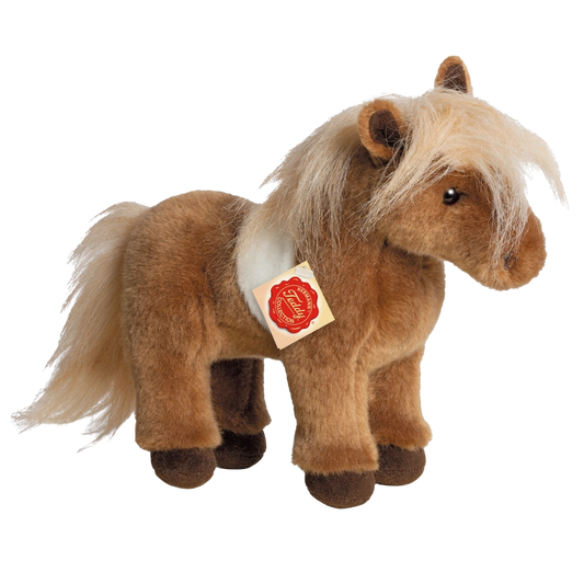 Pony Kuscheltier mit braunem Fell und einer hellen Mähne. 